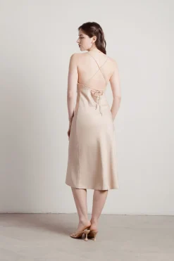 Tobi Liora Satin Cross Back Midi Dress - Black