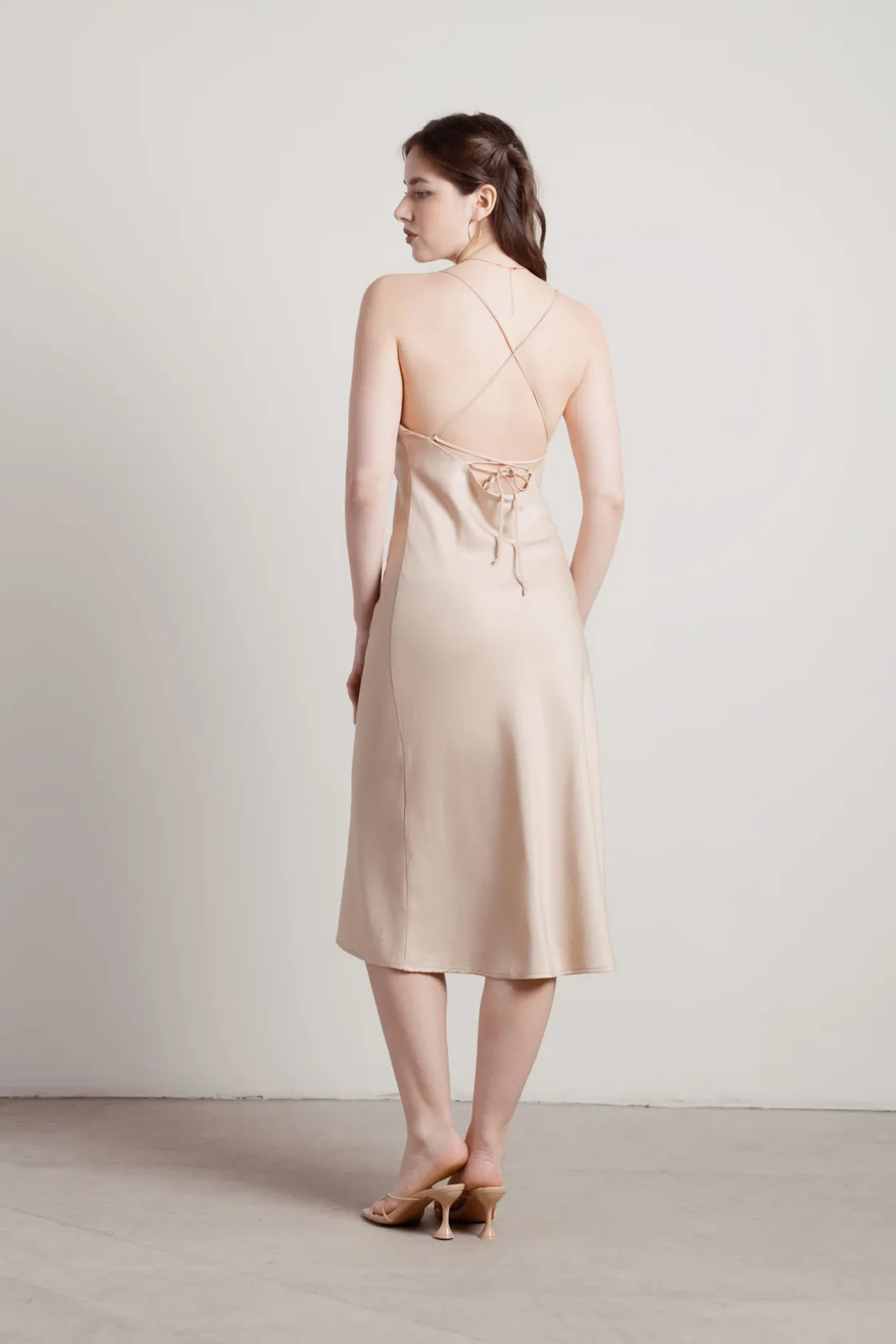 Tobi Liora Satin Cross Back Midi Dress - Black