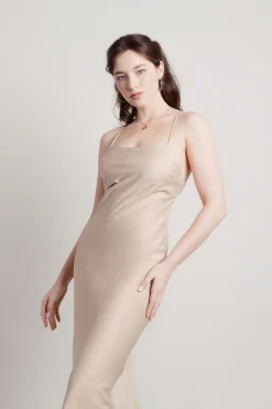 Tobi Liora Satin Cross Back Midi Dress - Black