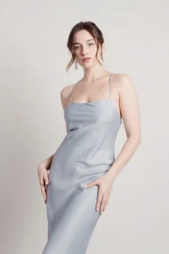 Tobi Liora Satin Cross Back Midi Dress - Black