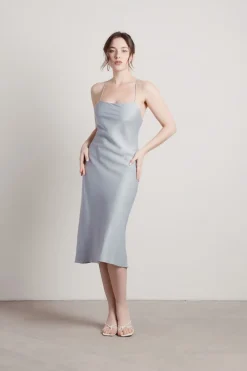 Tobi Liora Satin Cross Back Midi Dress - Black