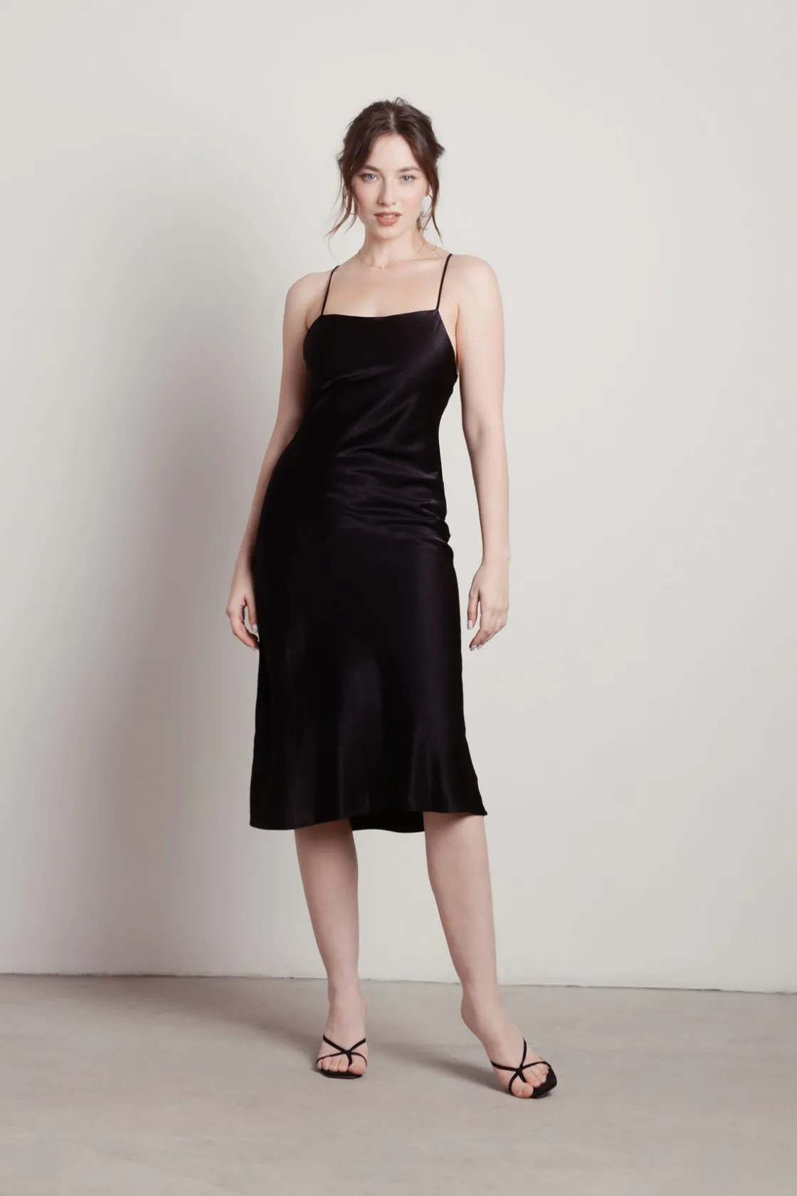 Tobi Liora Satin Cross Back Midi Dress - Black