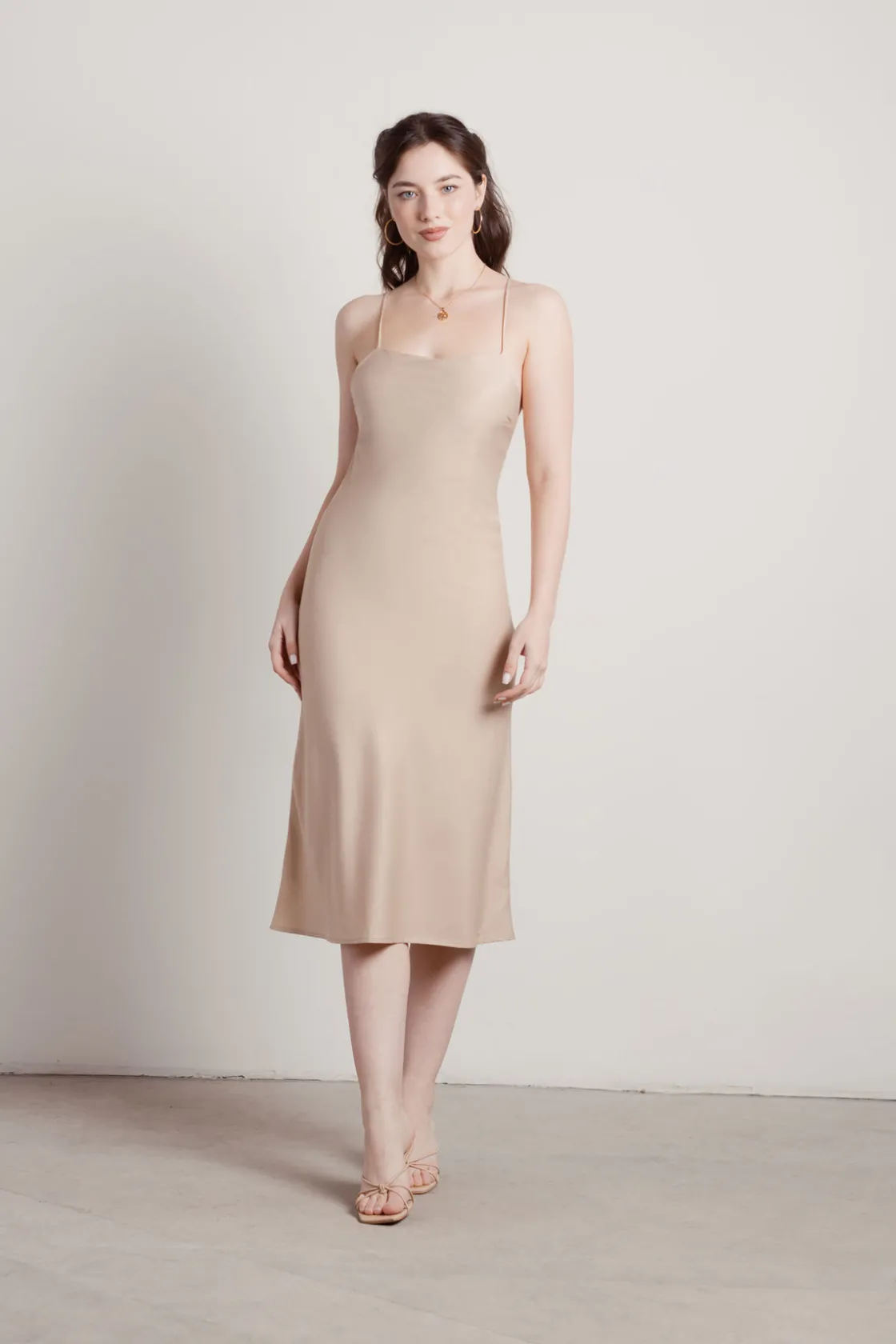 Tobi Liora Satin Cross Back Midi Dress - Black