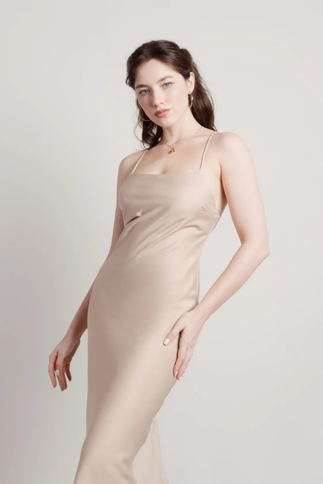 Tobi Liora Satin Cross Back Midi Dress - Black