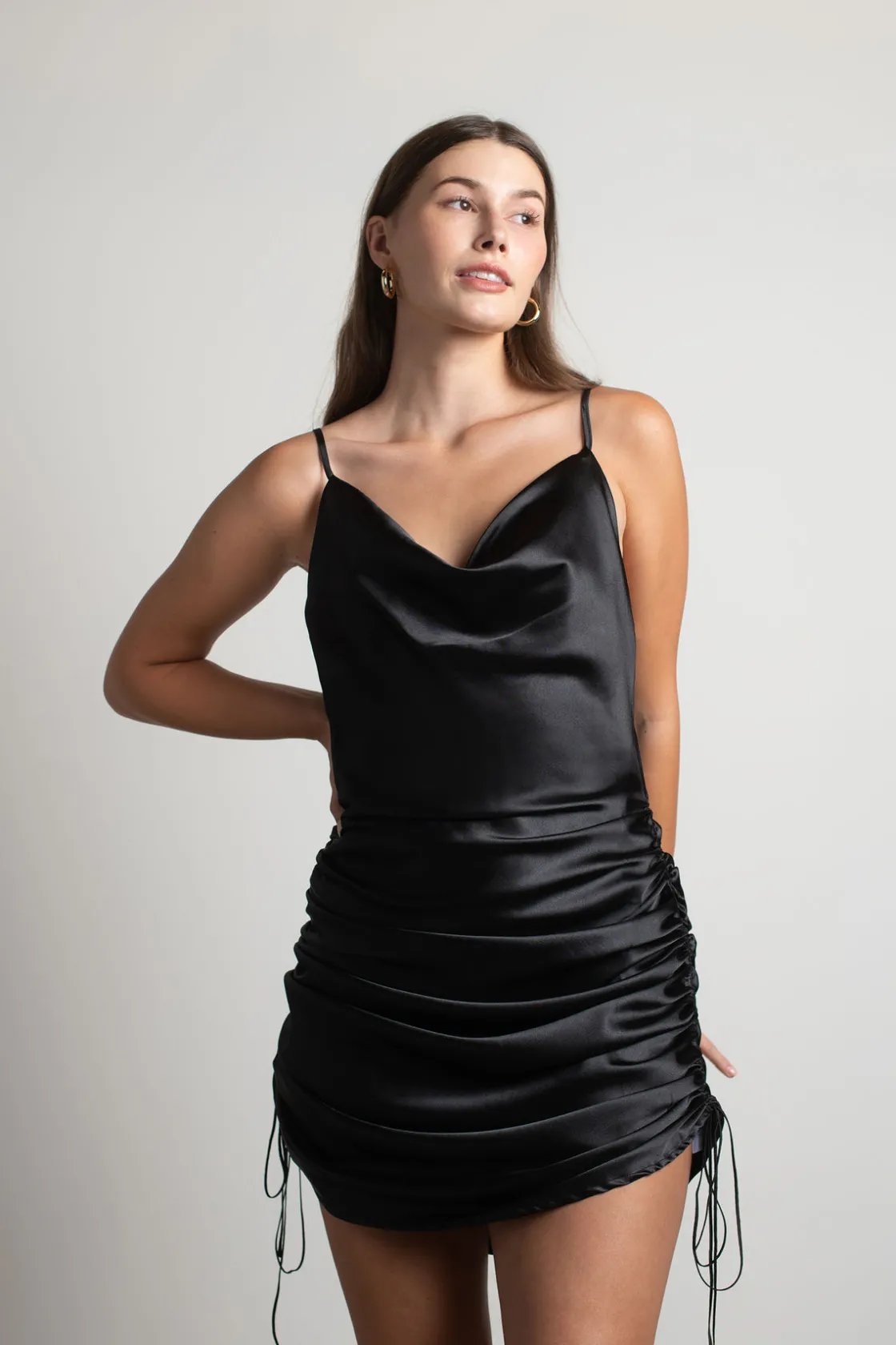 Tobi Listen To Me Satin Ruched Midi Dress - Blush