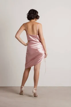 Tobi Listen To Me Satin Ruched Midi Dress - Blush