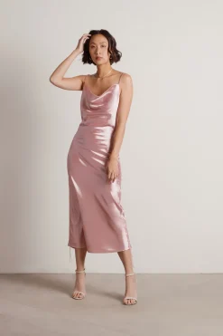 Tobi Listen To Me Satin Ruched Midi Dress - Blush