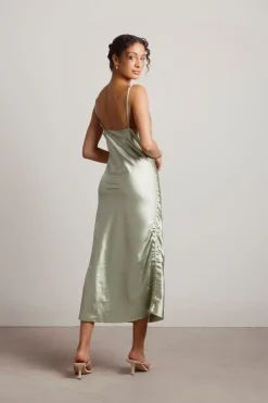 Tobi Listen To Me Satin Ruched Midi Dress - Blush