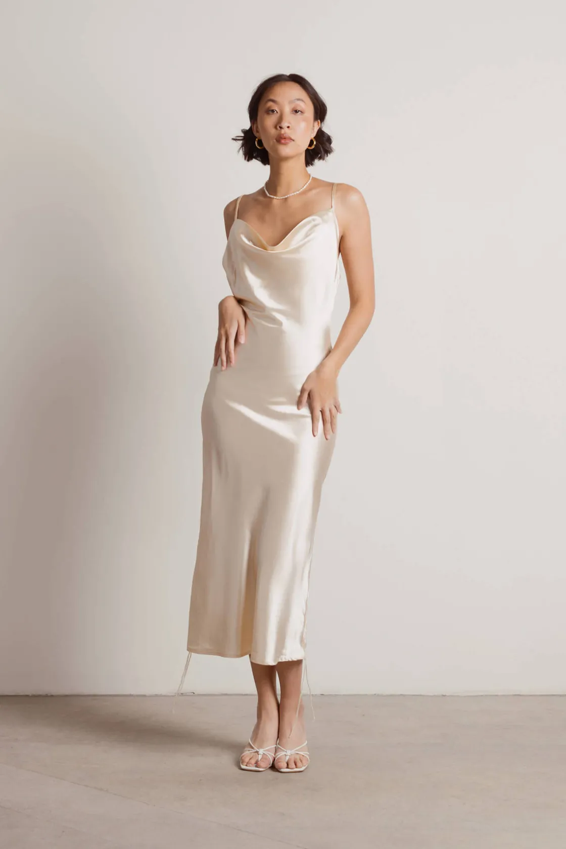 Tobi Listen To Me Satin Ruched Midi Dress - Blush