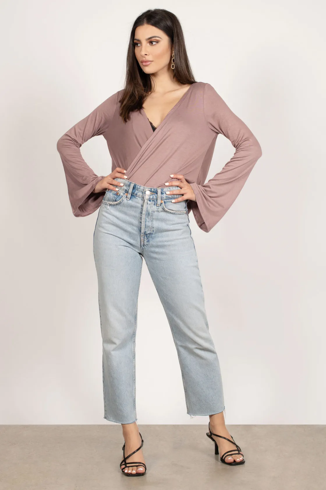 Tobi Look At The Light Surplice Top - Taupe