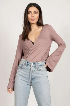 Tobi Look At The Light Surplice Top - Taupe