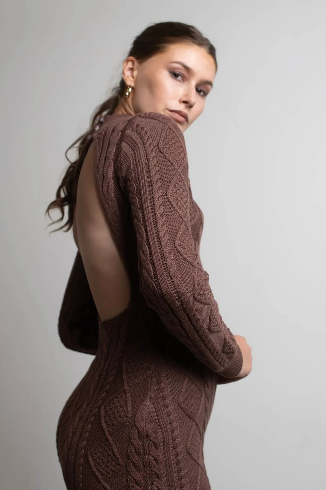 Tobi Look Back Backless Sweater Mini Dress - Stone