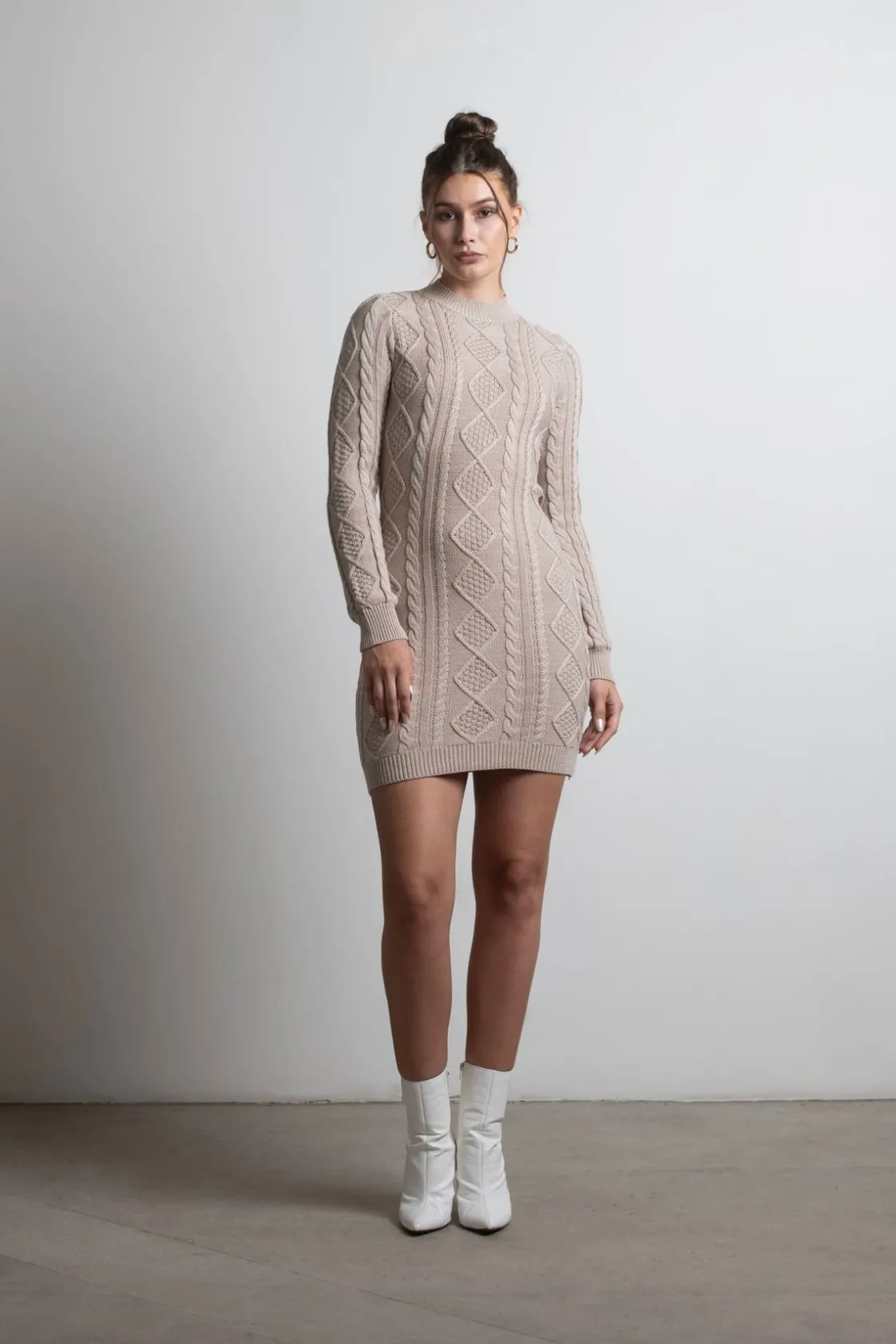 Tobi Look Back Backless Sweater Mini Dress - Stone