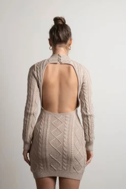 Tobi Look Back Backless Sweater Mini Dress - Stone