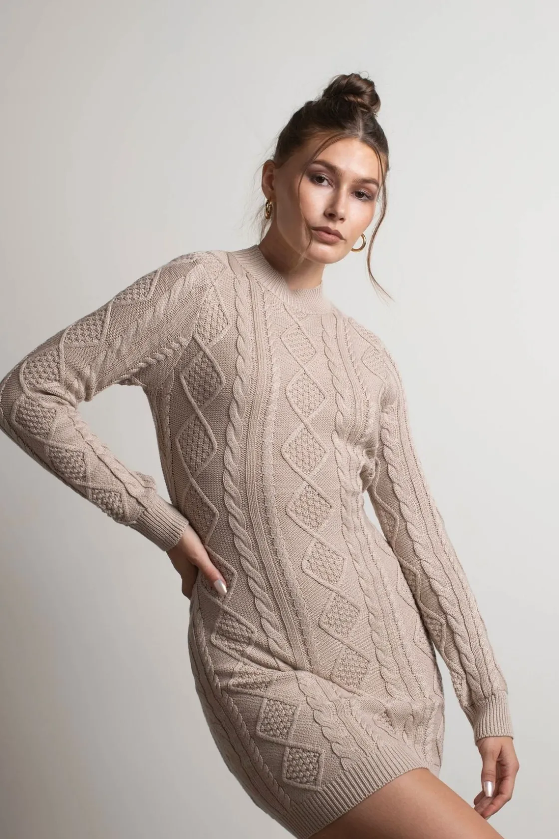 Tobi Look Back Backless Sweater Mini Dress - Stone