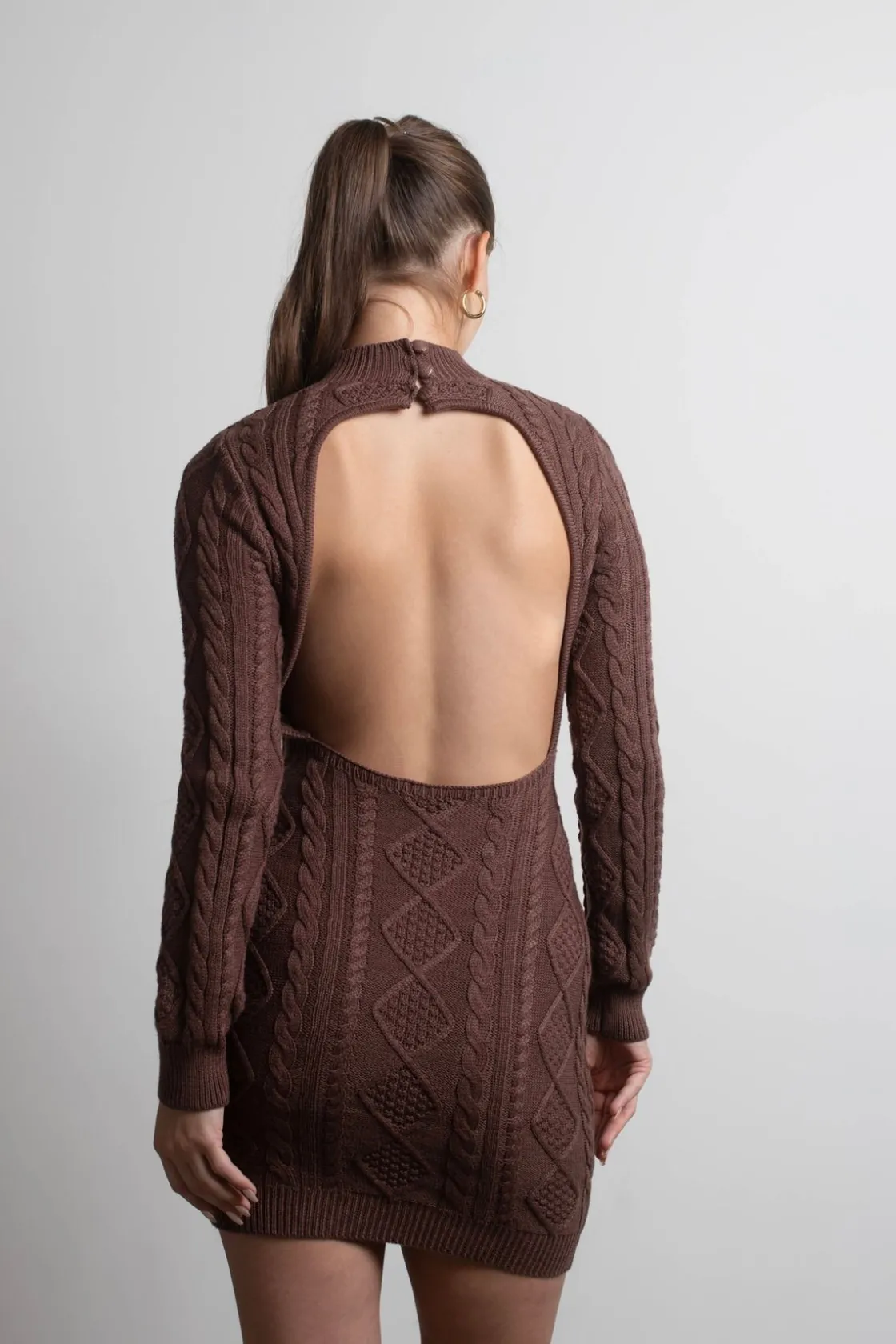 Tobi Look Back Backless Sweater Mini Dress - Stone