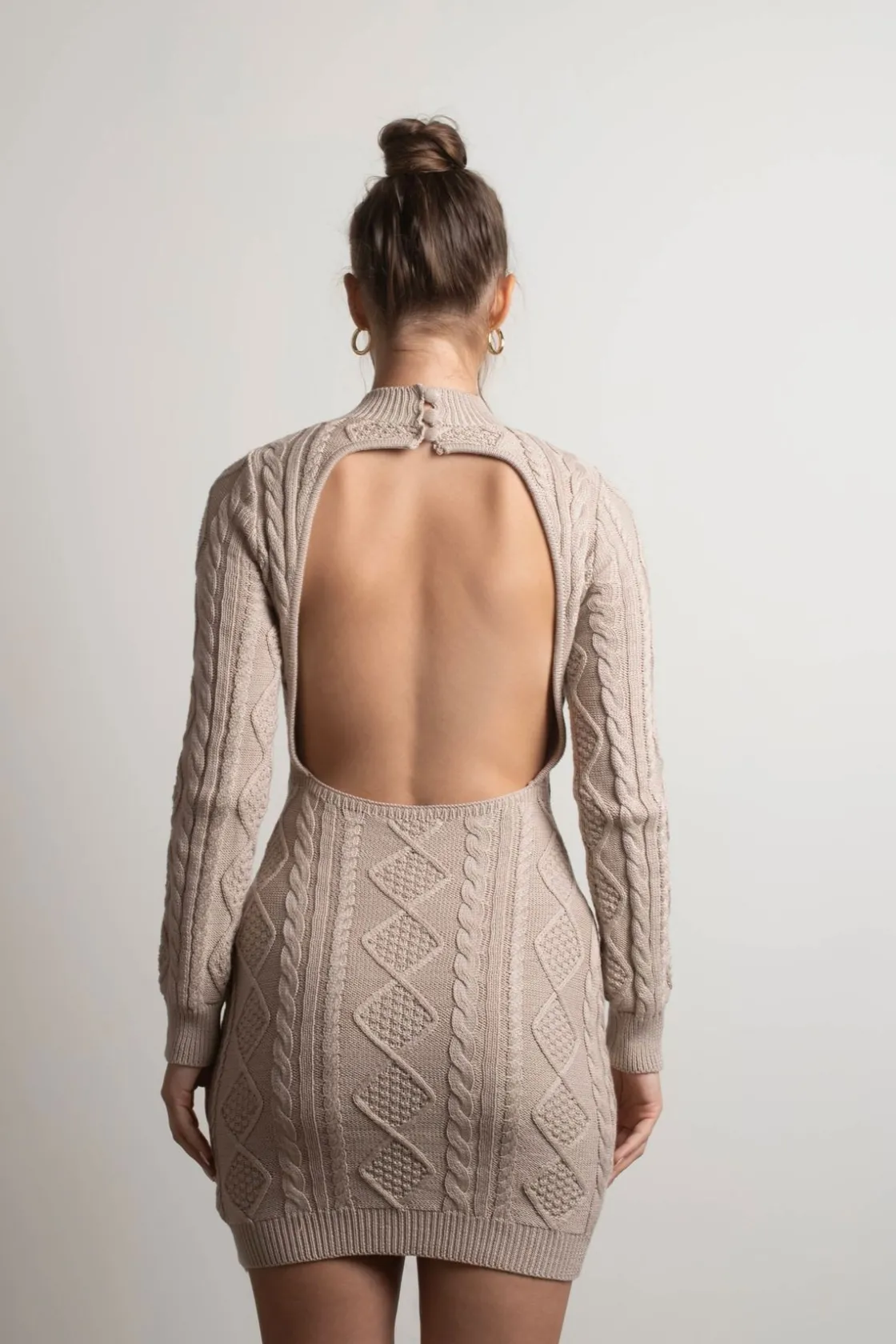 Tobi Look Back Backless Sweater Mini Dress - Stone