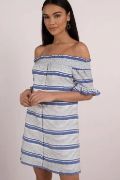 Tobi Lost + Wander Bora Bora Smocked Off The Shoulder Mini Dress -
