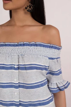 Tobi Lost + Wander Bora Bora Smocked Off The Shoulder Mini Dress -