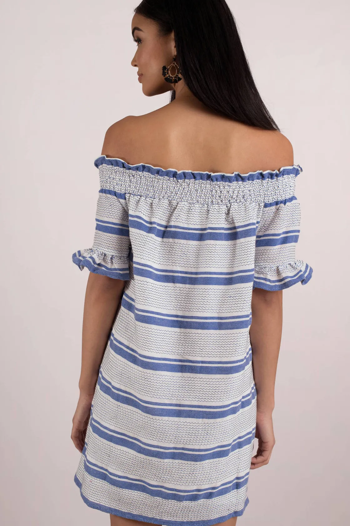 Tobi Lost + Wander Bora Bora Smocked Off The Shoulder Mini Dress -