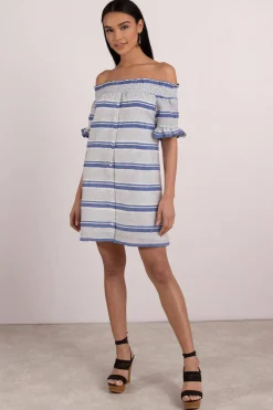 Tobi Lost + Wander Bora Bora Smocked Off The Shoulder Mini Dress -