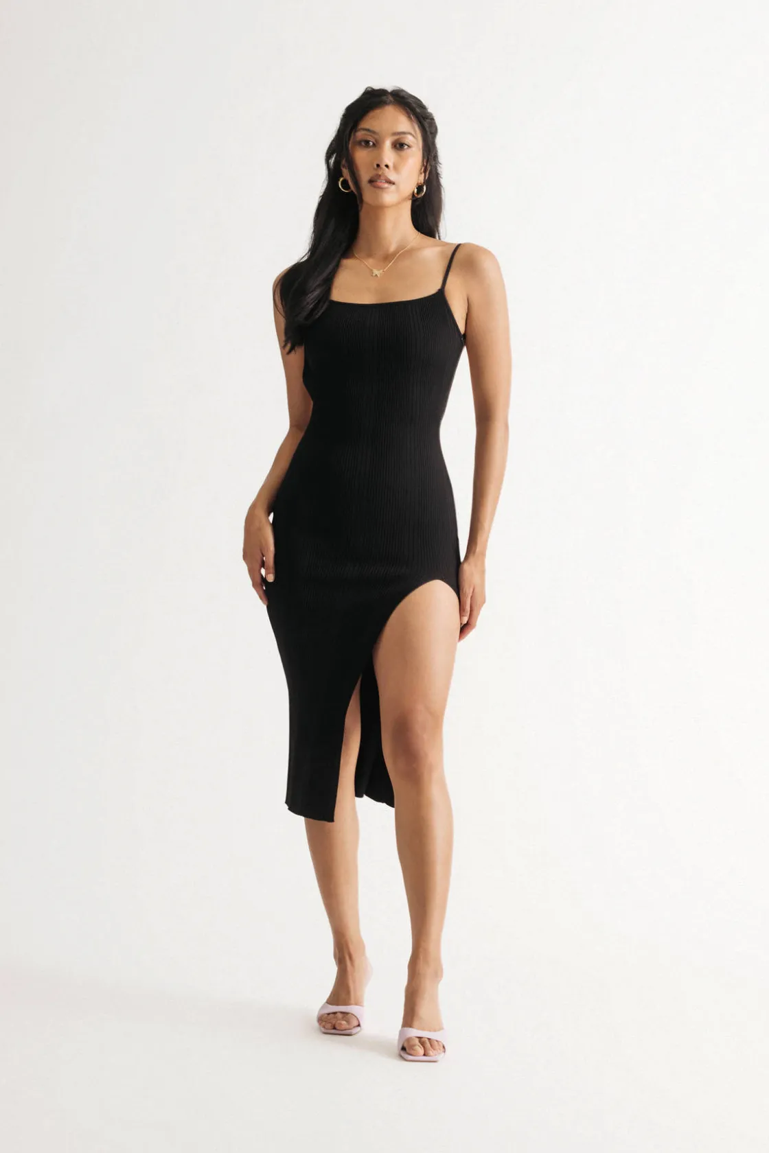 Tobi Lost Memories Ribbed Open Back Bodycon Midi Dress