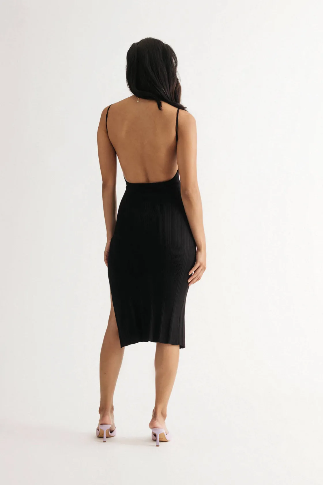 Tobi Lost Memories Ribbed Open Back Bodycon Midi Dress