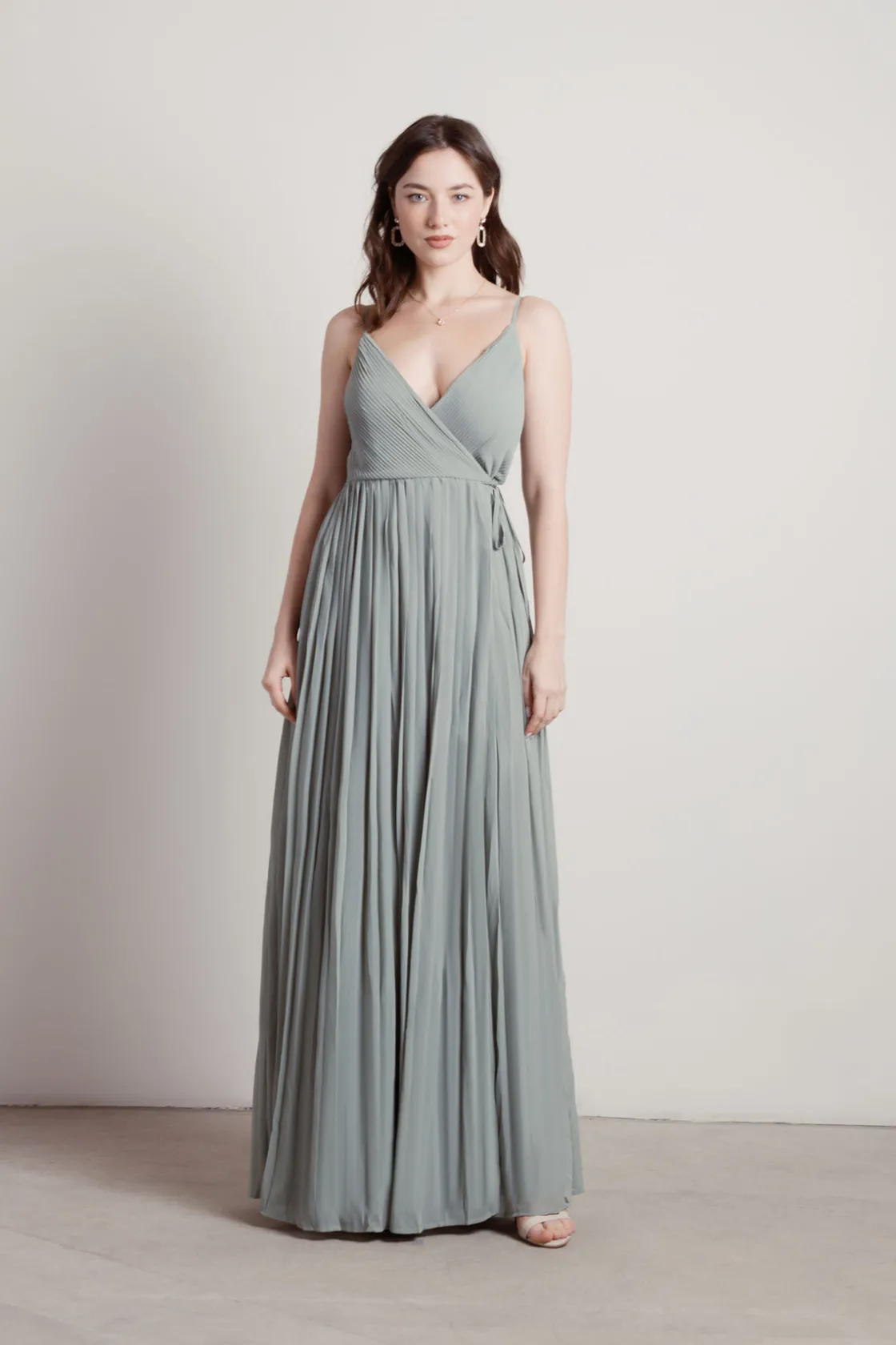 Tobi Love Galore Pleated Slit Maxi Dress - Light Blue