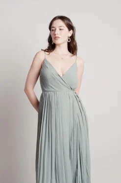 Tobi Love Galore Pleated Slit Maxi Dress - Light Blue