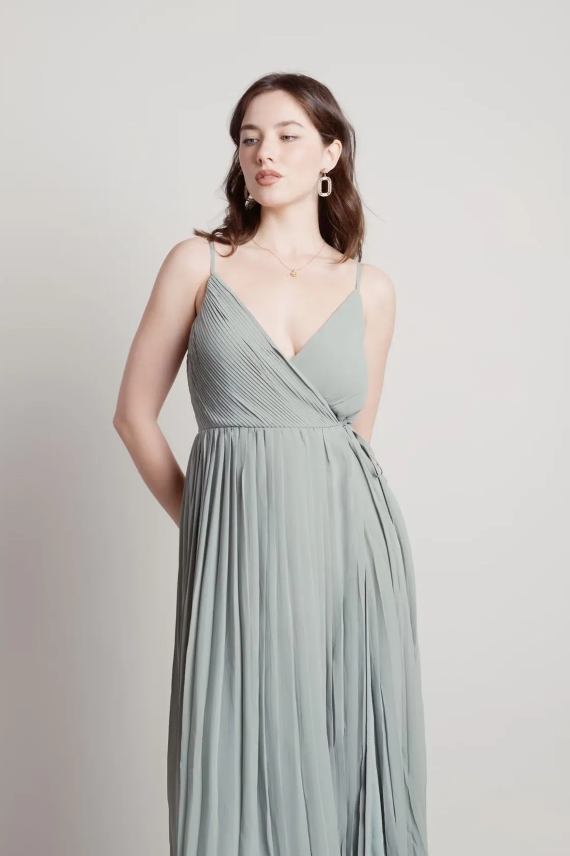 Tobi Love Galore Pleated Slit Maxi Dress - Light Blue