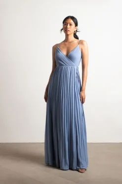Tobi Love Galore Pleated Slit Maxi Dress - Light Blue