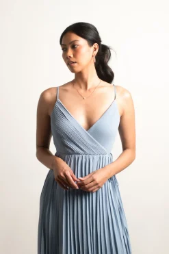 Tobi Love Galore Pleated Slit Maxi Dress - Light Blue