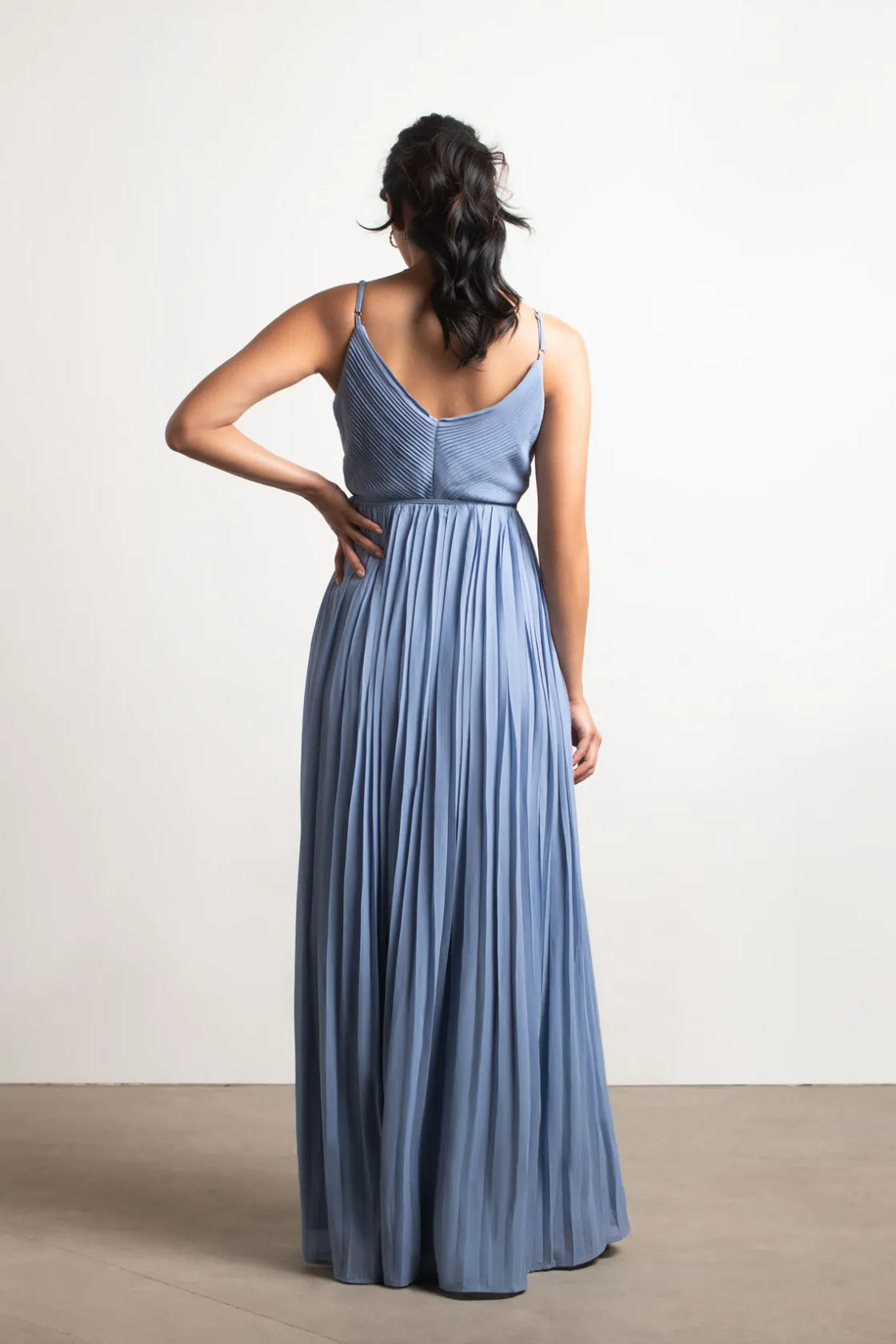 Tobi Love Galore Pleated Slit Maxi Dress - Light Blue