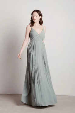 Tobi Love Galore Pleated Slit Maxi Dress - Light Blue