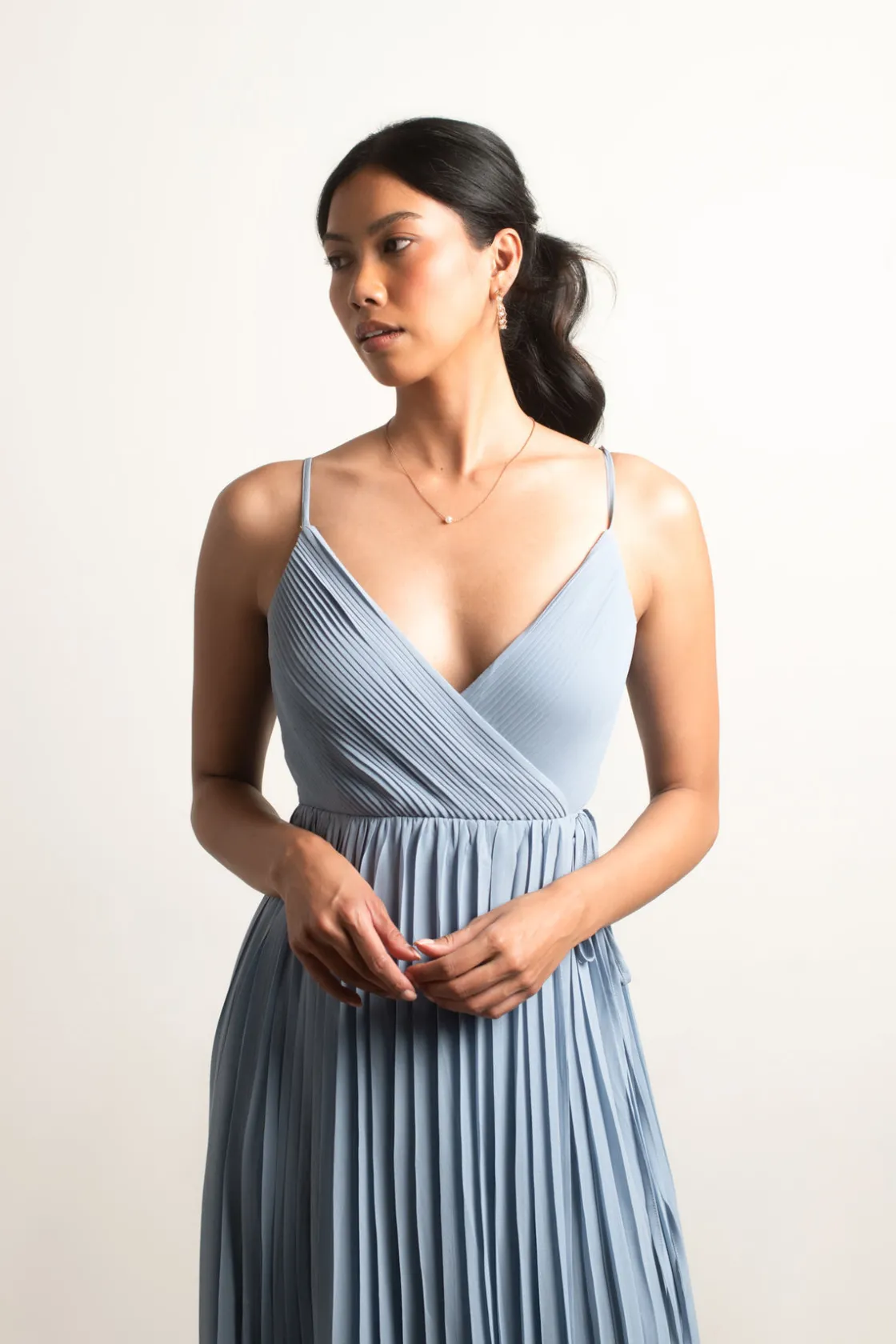 Tobi Love Galore Pleated Slit Maxi Dress - Light Blue