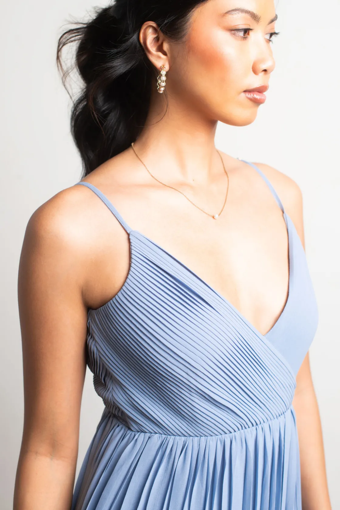Tobi Love Galore Pleated Slit Maxi Dress - Light Blue
