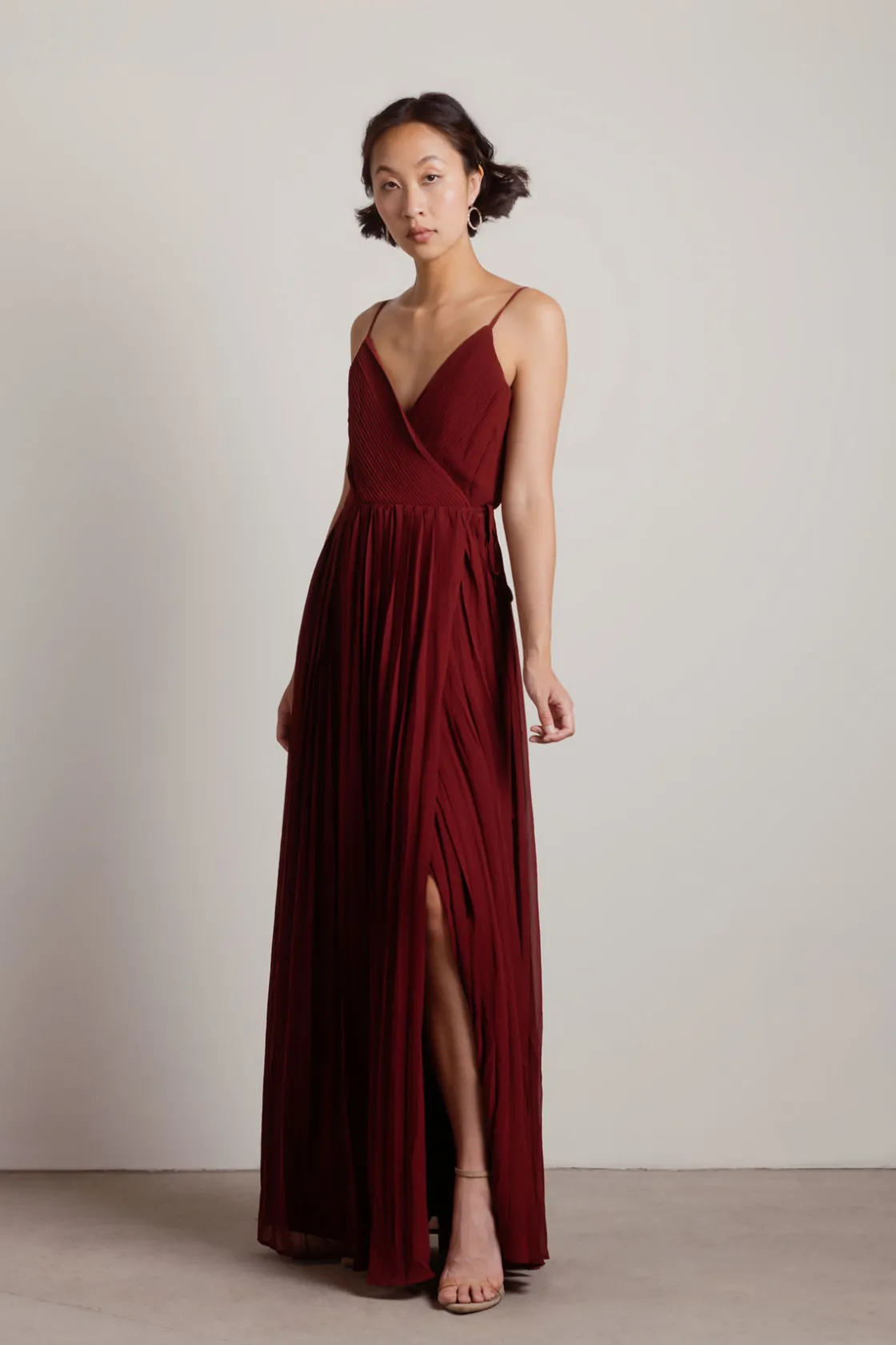 Tobi Love Galore Pleated Slit Maxi Dress - Light Blue