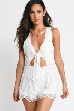 Tobi Love Game Embroidered Romper - Light Blue