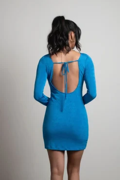 Tobi Love The Idea Long Sleeve Open Back Mini Dress - Blue