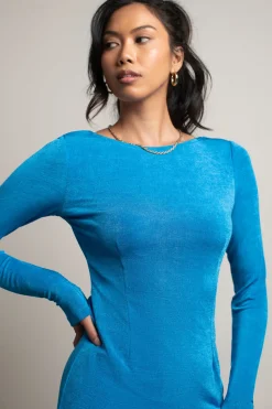 Tobi Love The Idea Long Sleeve Open Back Mini Dress - Blue