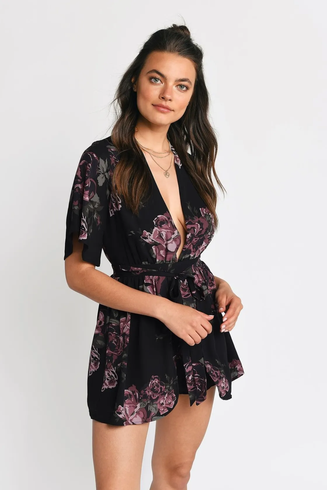 Tobi Lovely Roses Open Back Romper -