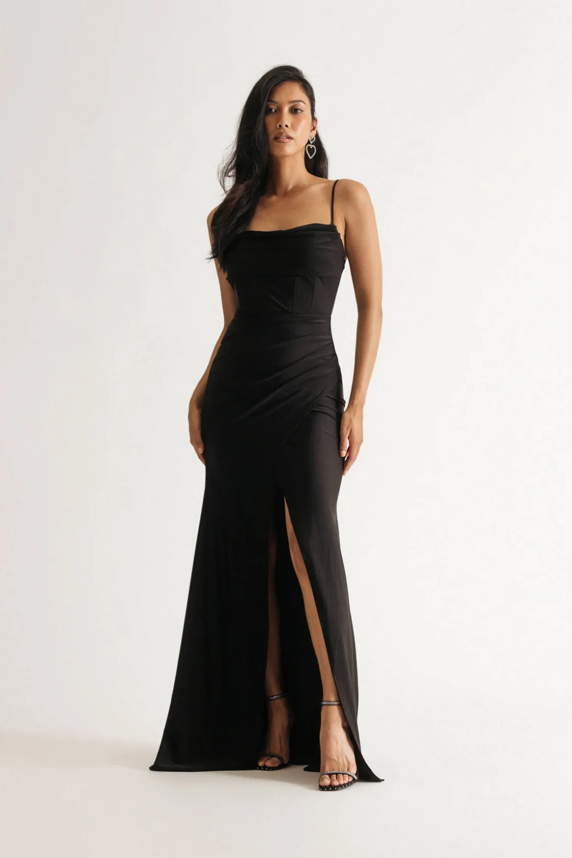 Tobi Lucia Draped Bustier Corset Slit Maxi Dress