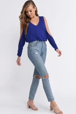 Tobi Maci Cold Shoulder Blouse - Toast