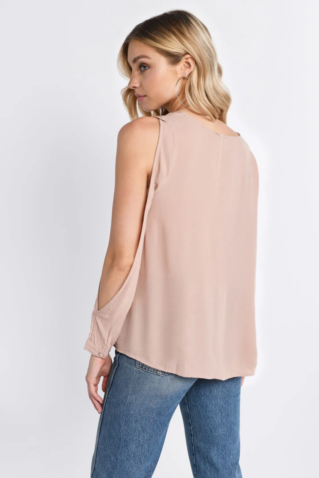 Tobi Maci Cold Shoulder Blouse - Toast