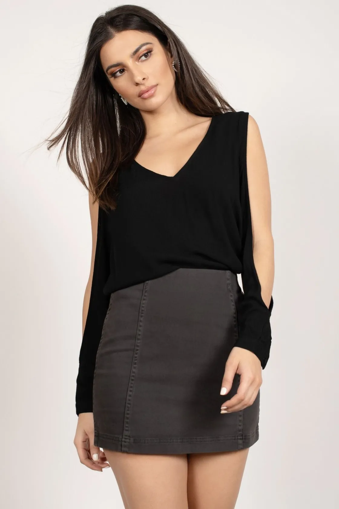 Tobi Maci Cold Shoulder Blouse - Toast