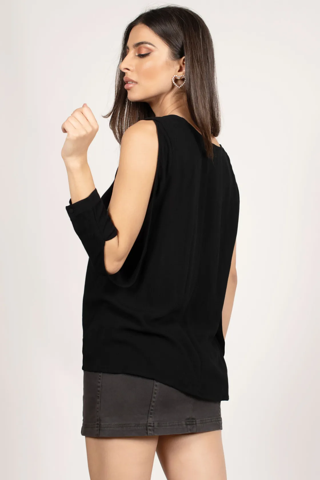 Tobi Maci Cold Shoulder Blouse - Toast