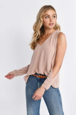 Tobi Maci Cold Shoulder Blouse - Toast