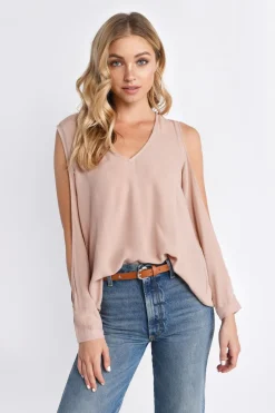 Tobi Maci Cold Shoulder Blouse - Toast