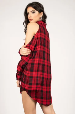 Tobi Mad About Plaid Shift Mini Dress - Red And Black