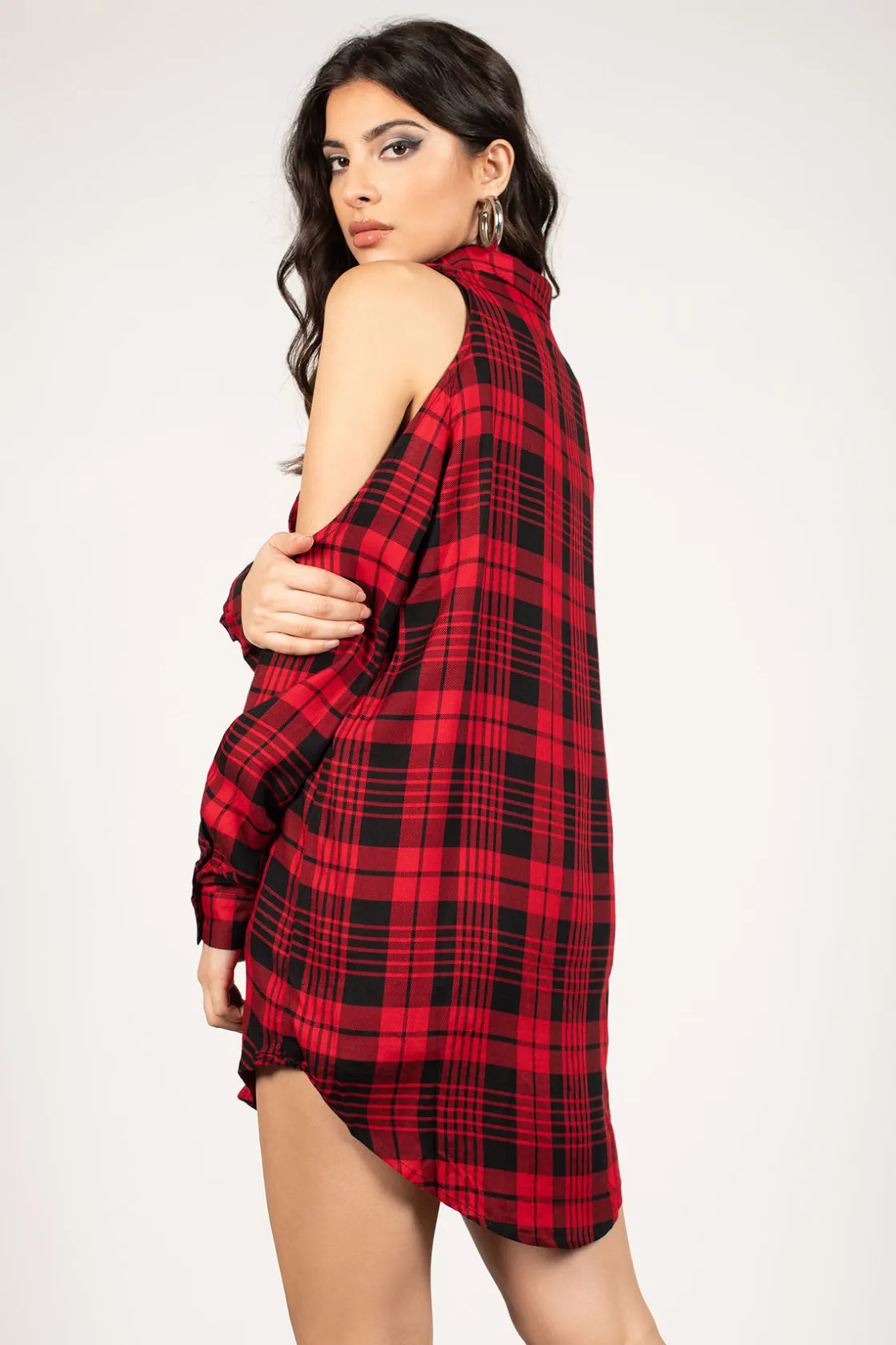 Tobi Mad About Plaid Shift Mini Dress - Red And Black